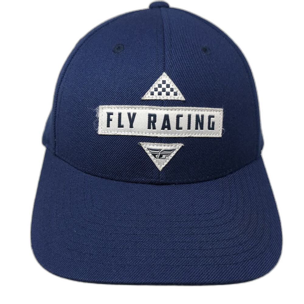 Fly Racing Snapback Hat Blue White One Size Racing Patch Structured 6 Panel Cap